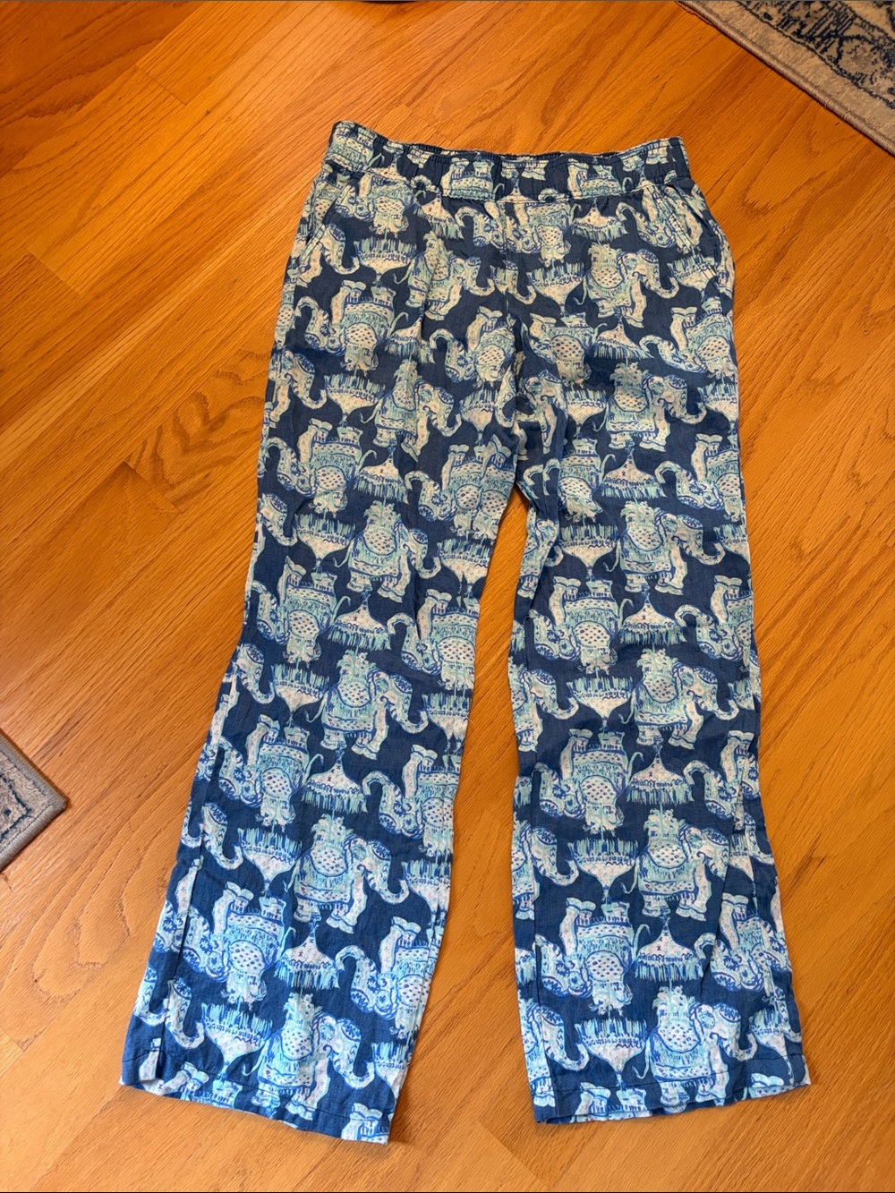 Lilly Pulitzer Florita 100% Linen Beach Pants size Medium deep indigo joy ride